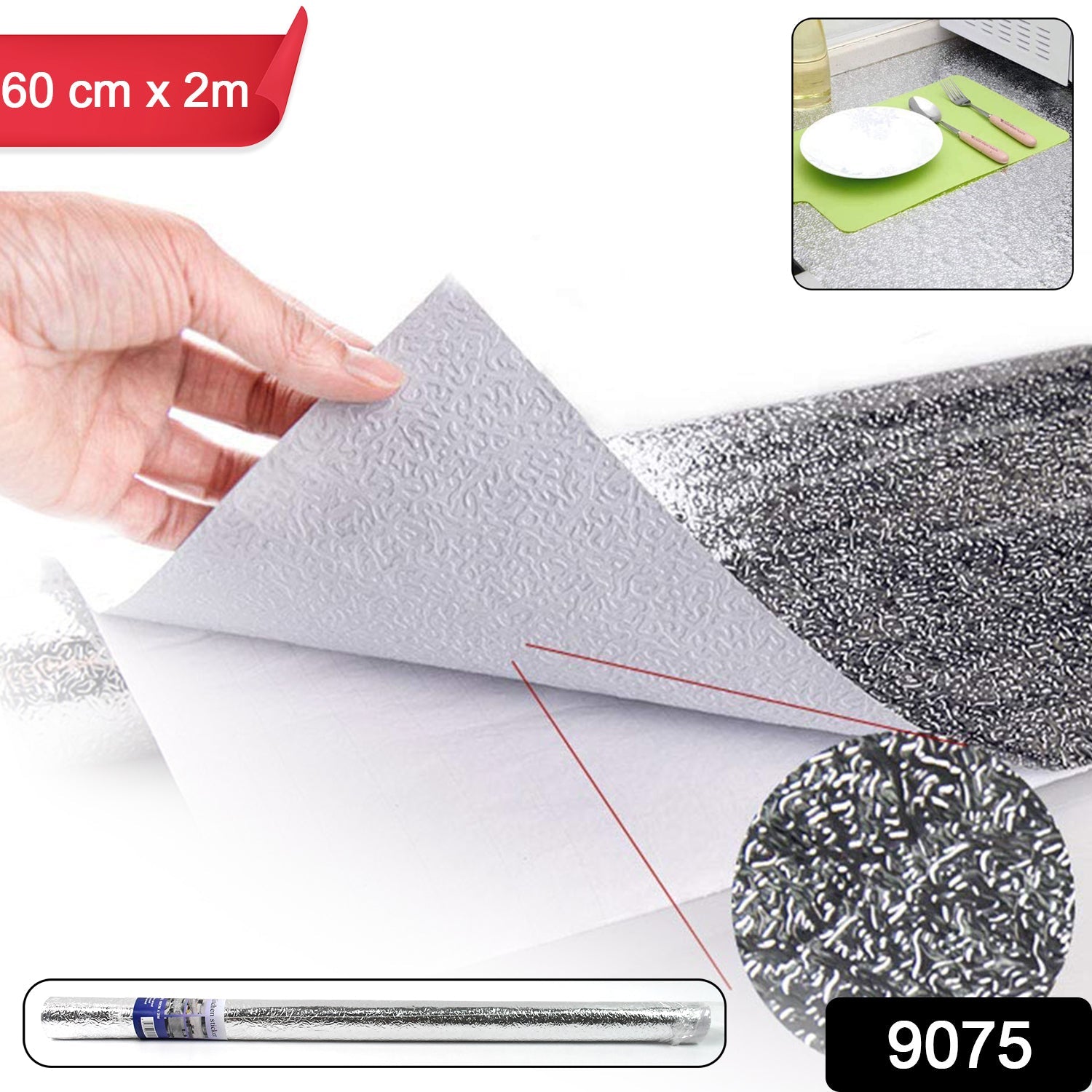 Aluminium foil for Kitchen and Aluminium Foil Paper Sticker Roll for Kitchen Wall, Drawers. (60cmx2Meter) Aluminium foil for Kitchen and Aluminium Foil Paper Sticker Roll for Kitchen Wall, Drawers. (60cmx2Meter)